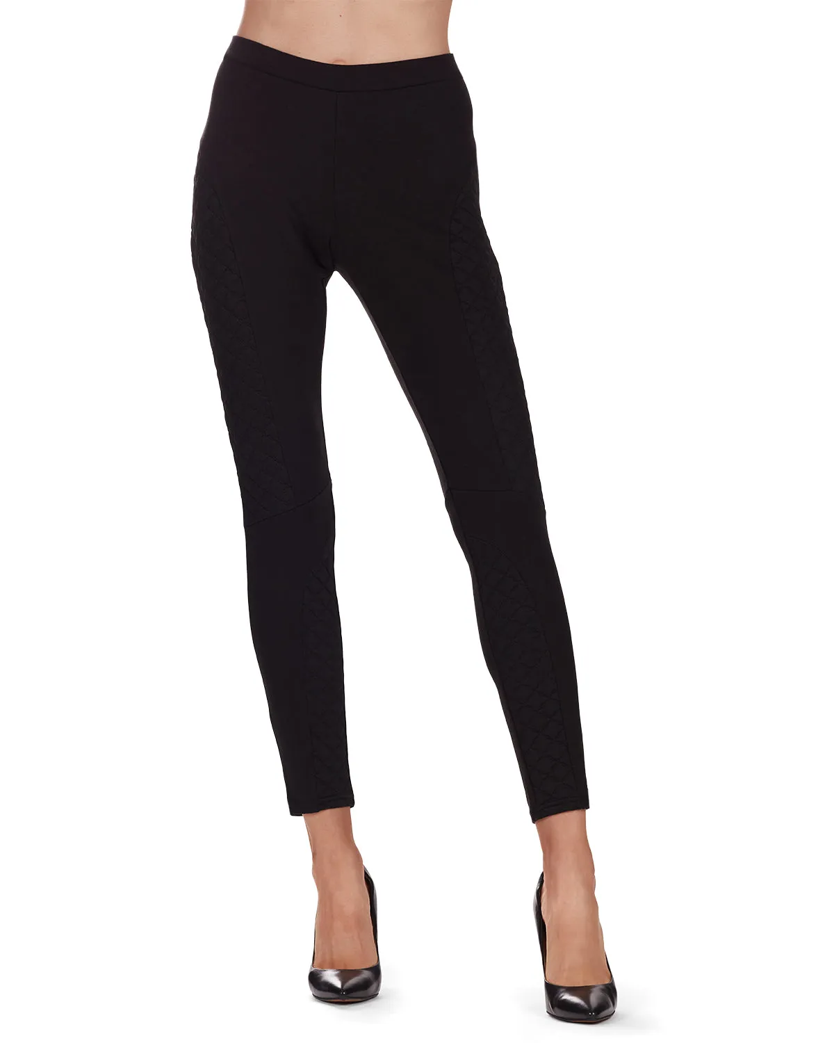 Quilted Patch Cotton Blend Mid Rise Fashion Leggings
