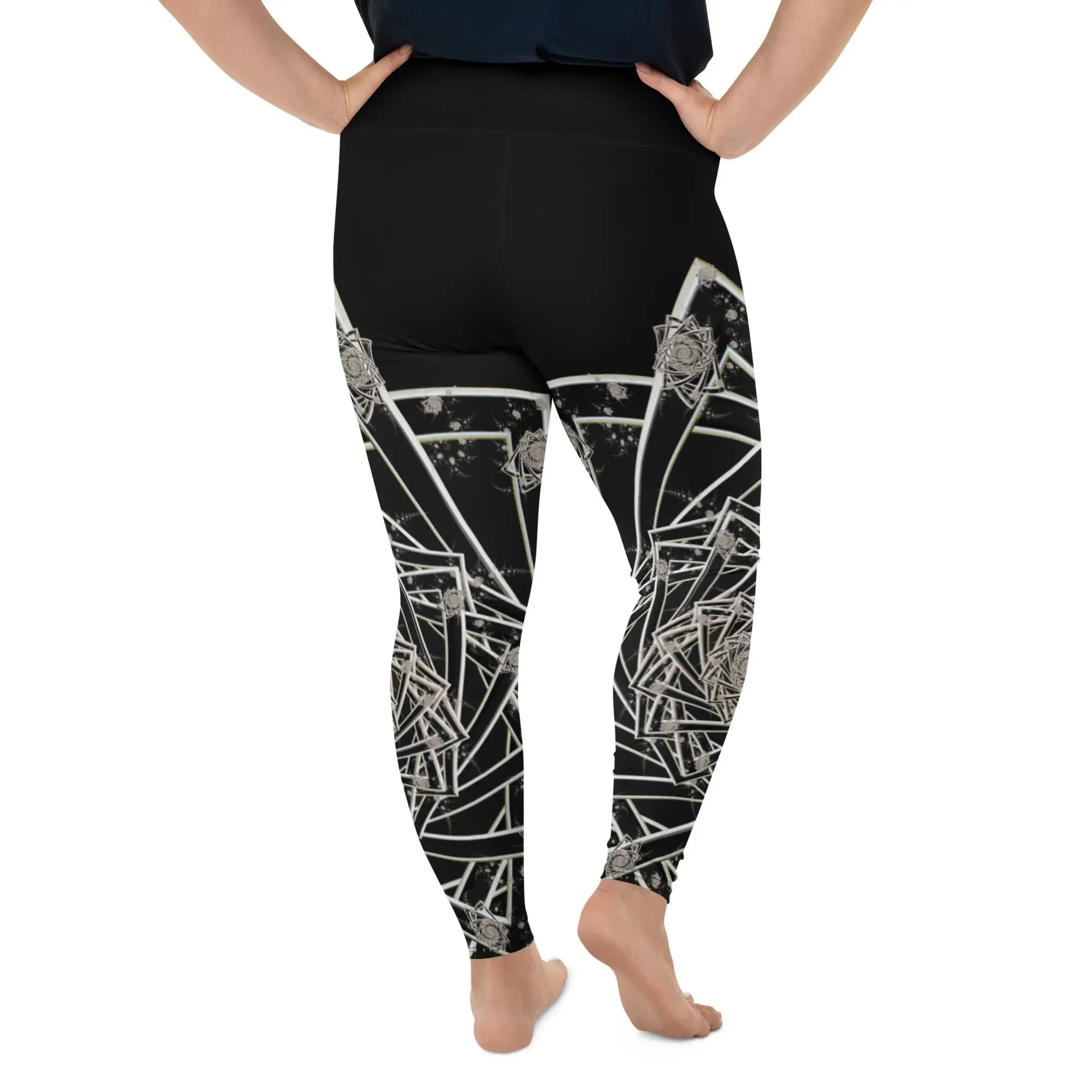 "Black Topological Rose " Collection - All-Over Print Plus Size Leggings