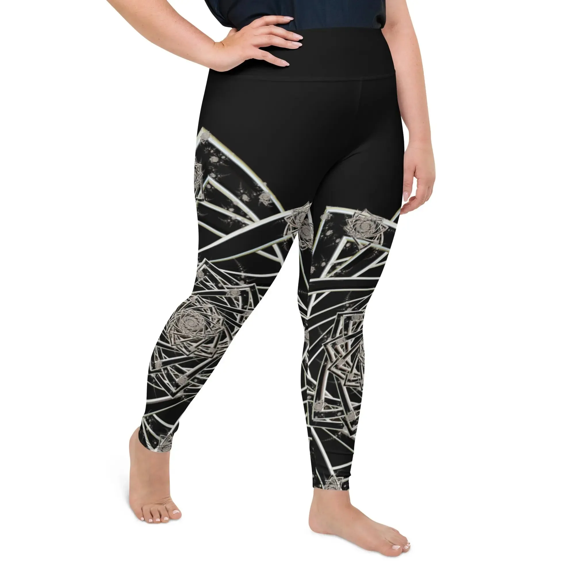"Black Topological Rose " Collection - All-Over Print Plus Size Leggings