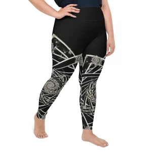"Black Topological Rose " Collection - All-Over Print Plus Size Leggings