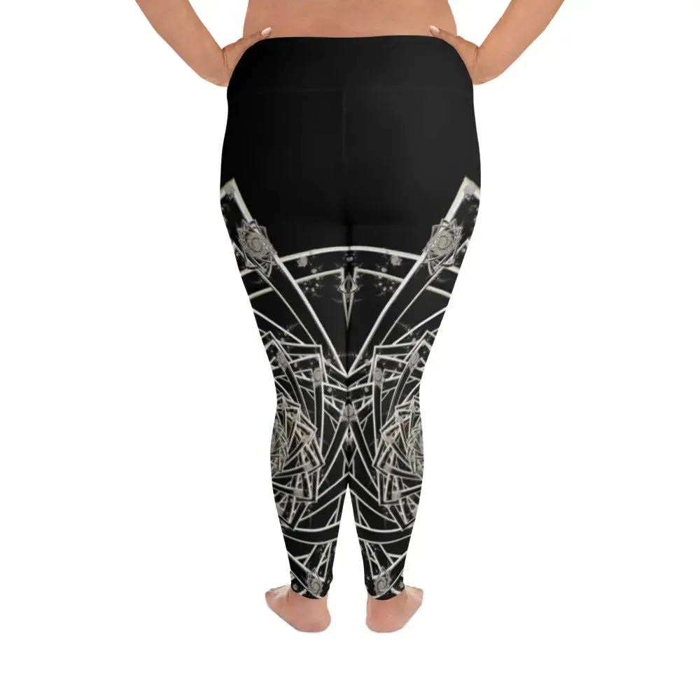 "Black Topological Rose " Collection - All-Over Print Plus Size Leggings