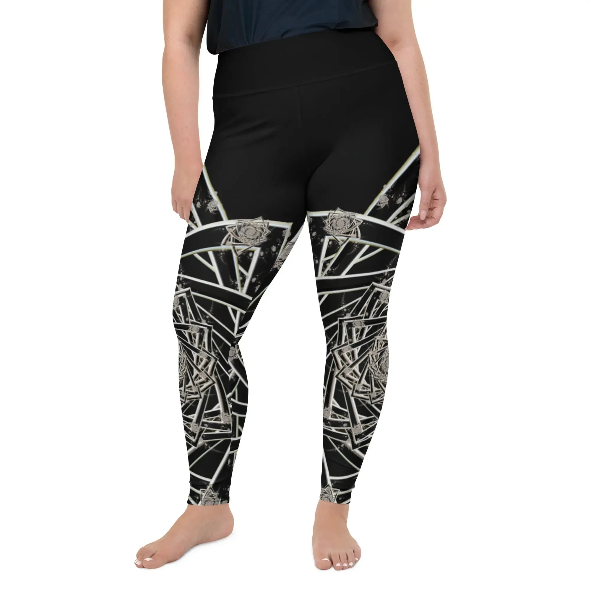 "Black Topological Rose " Collection - All-Over Print Plus Size Leggings