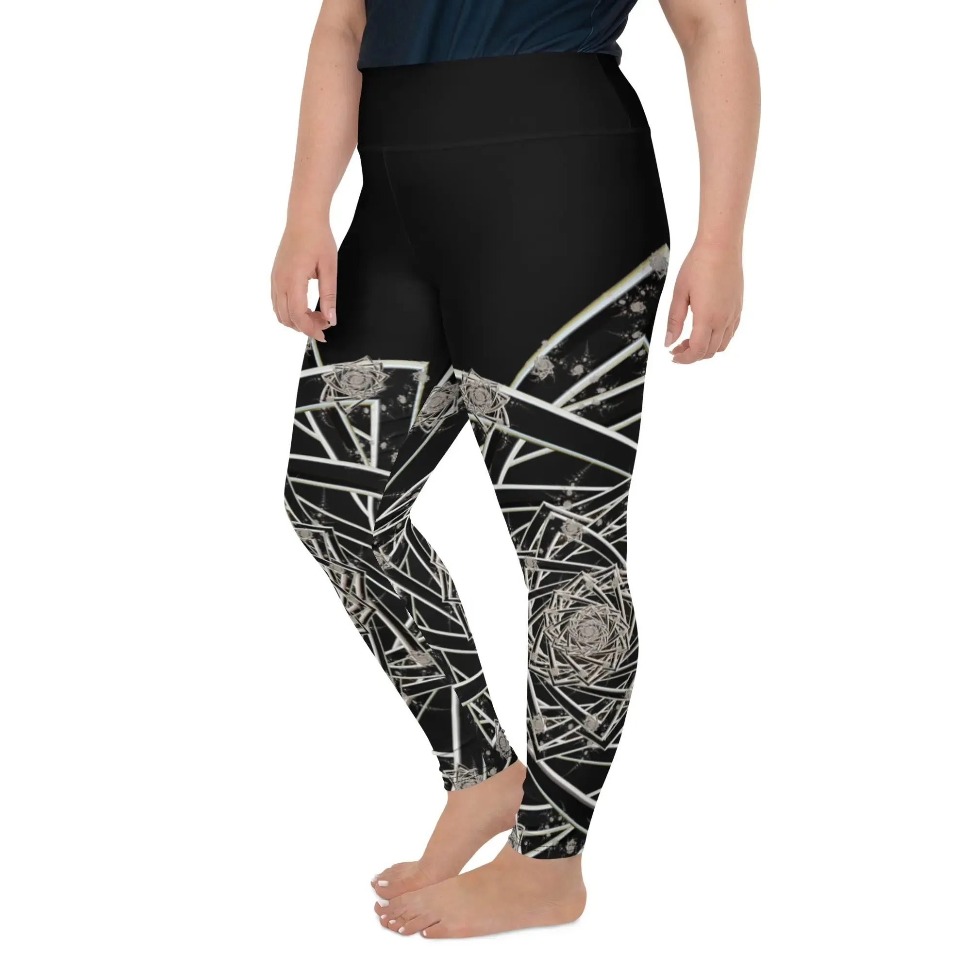 "Black Topological Rose " Collection - All-Over Print Plus Size Leggings