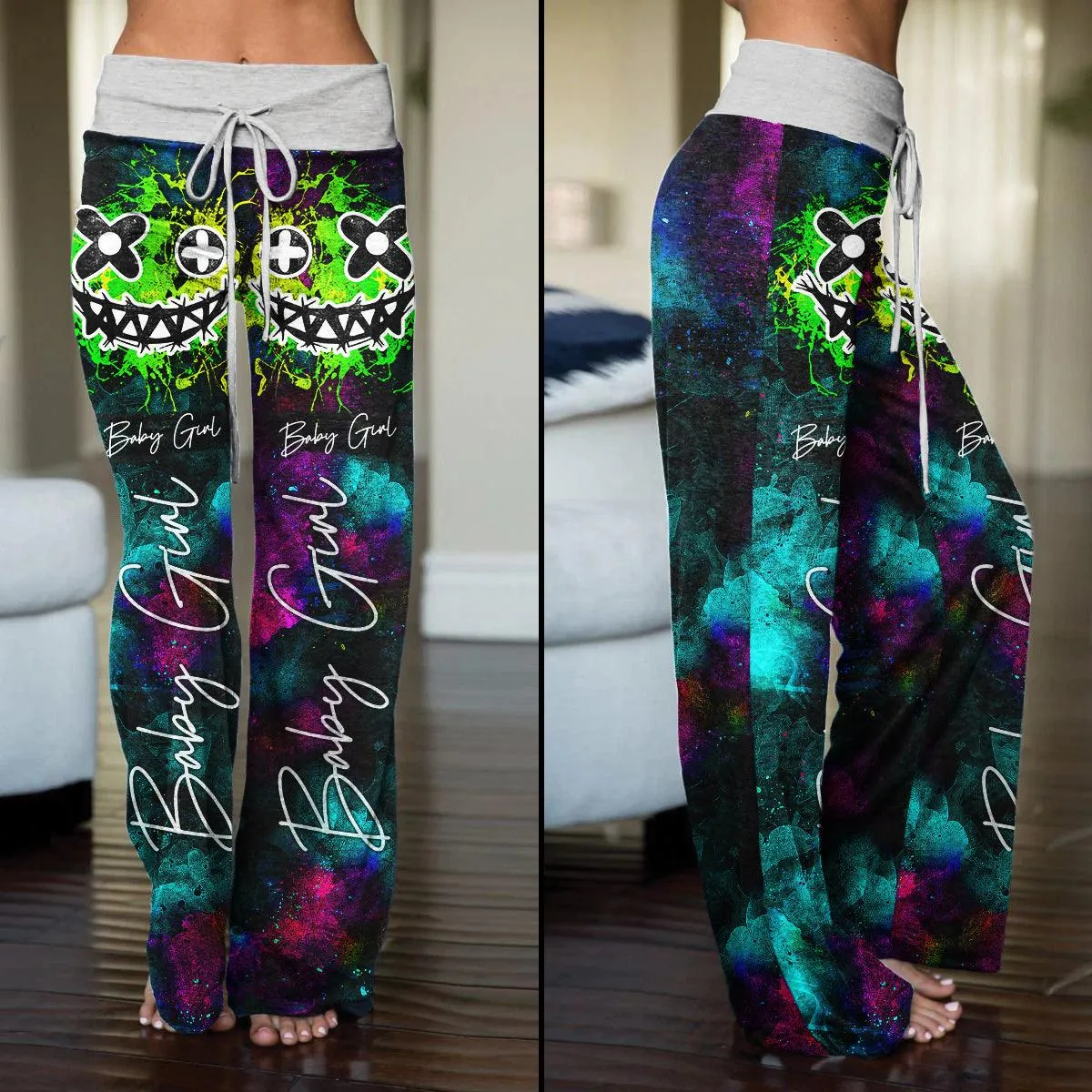 Radiant Skull Smile High-waisted Wide Leg Pants
