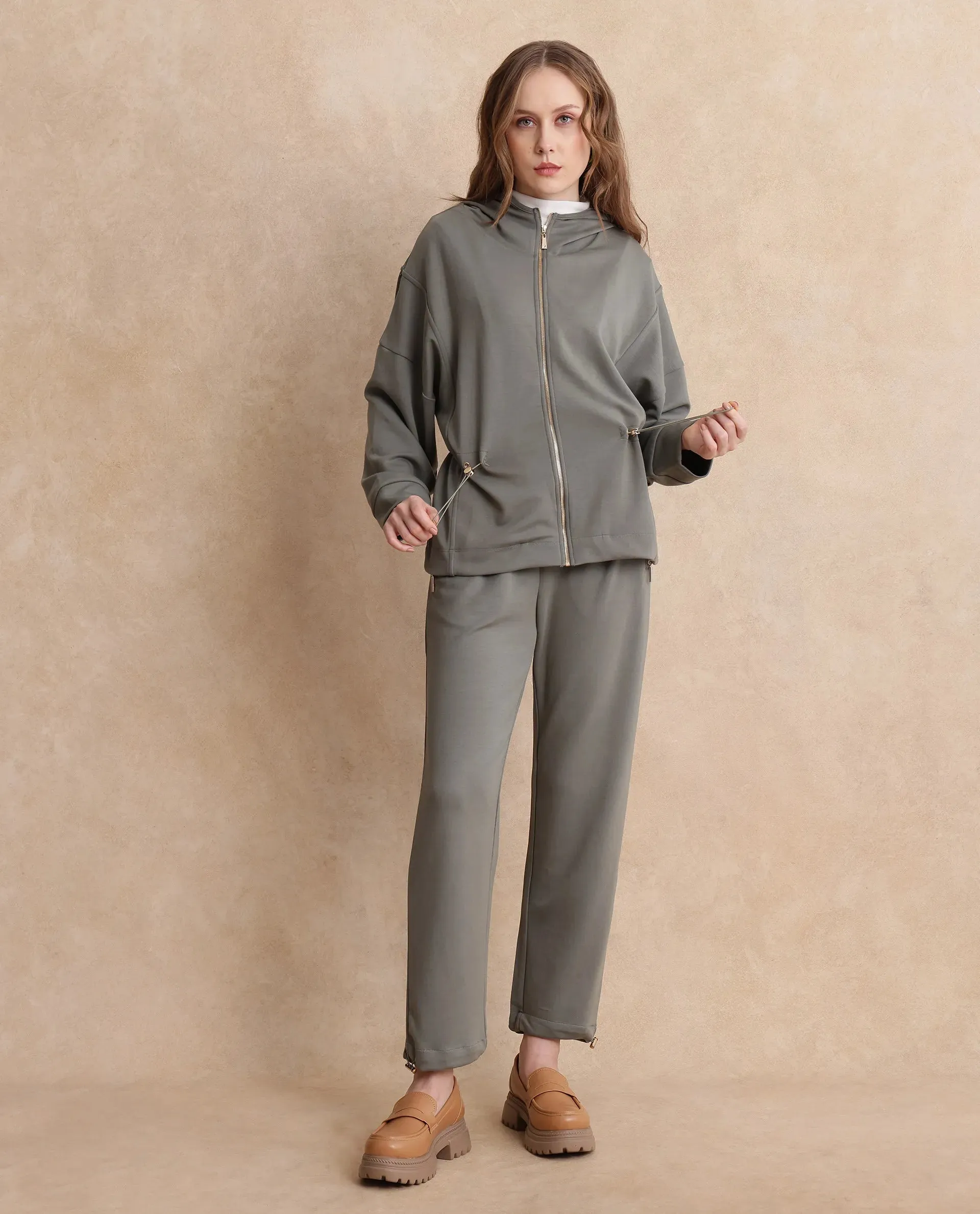 Rareism Women Onerler Dusky Green Full Sleeve Sweatshirt