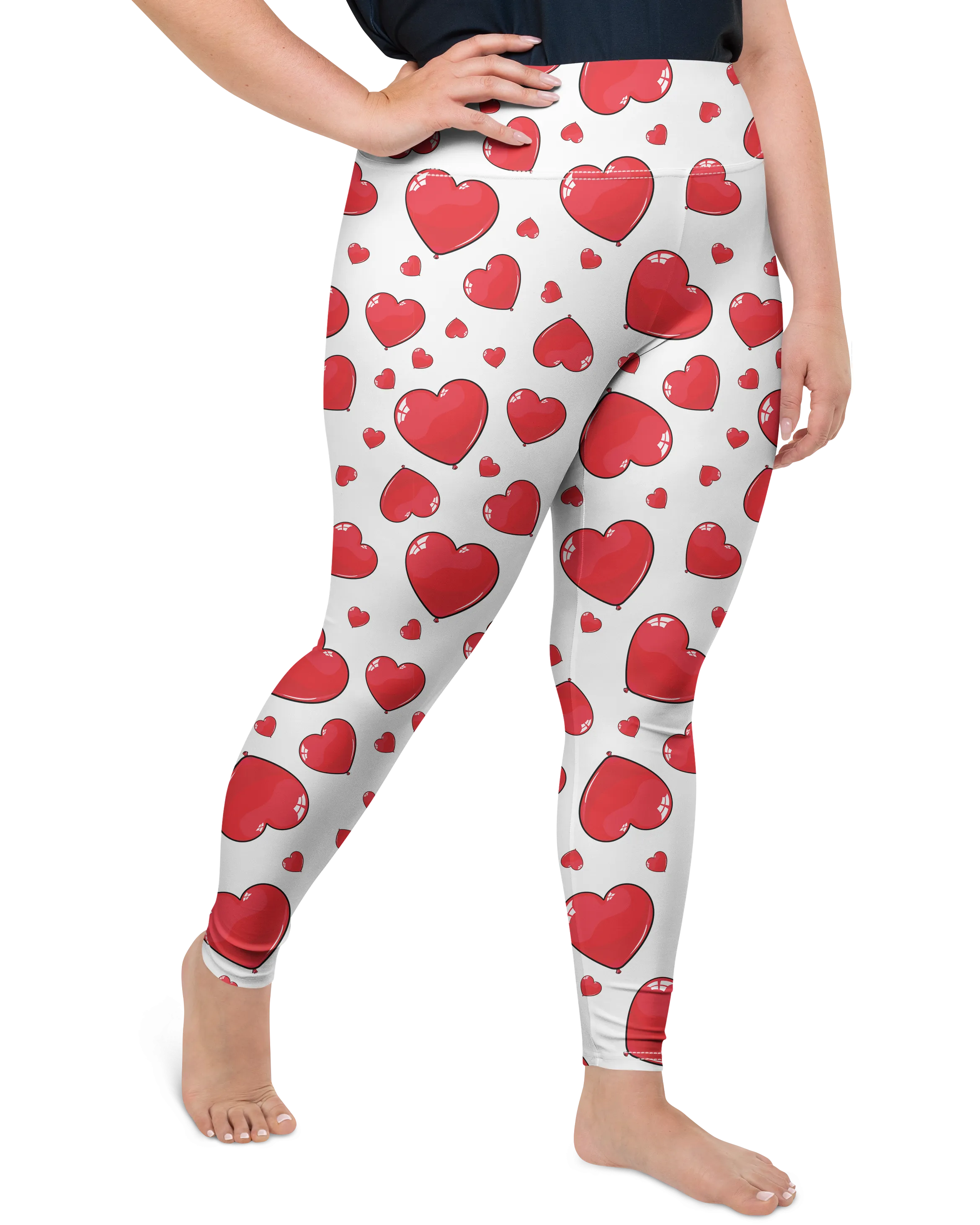Red Heart Shaped Balloons Plus Size Leggings