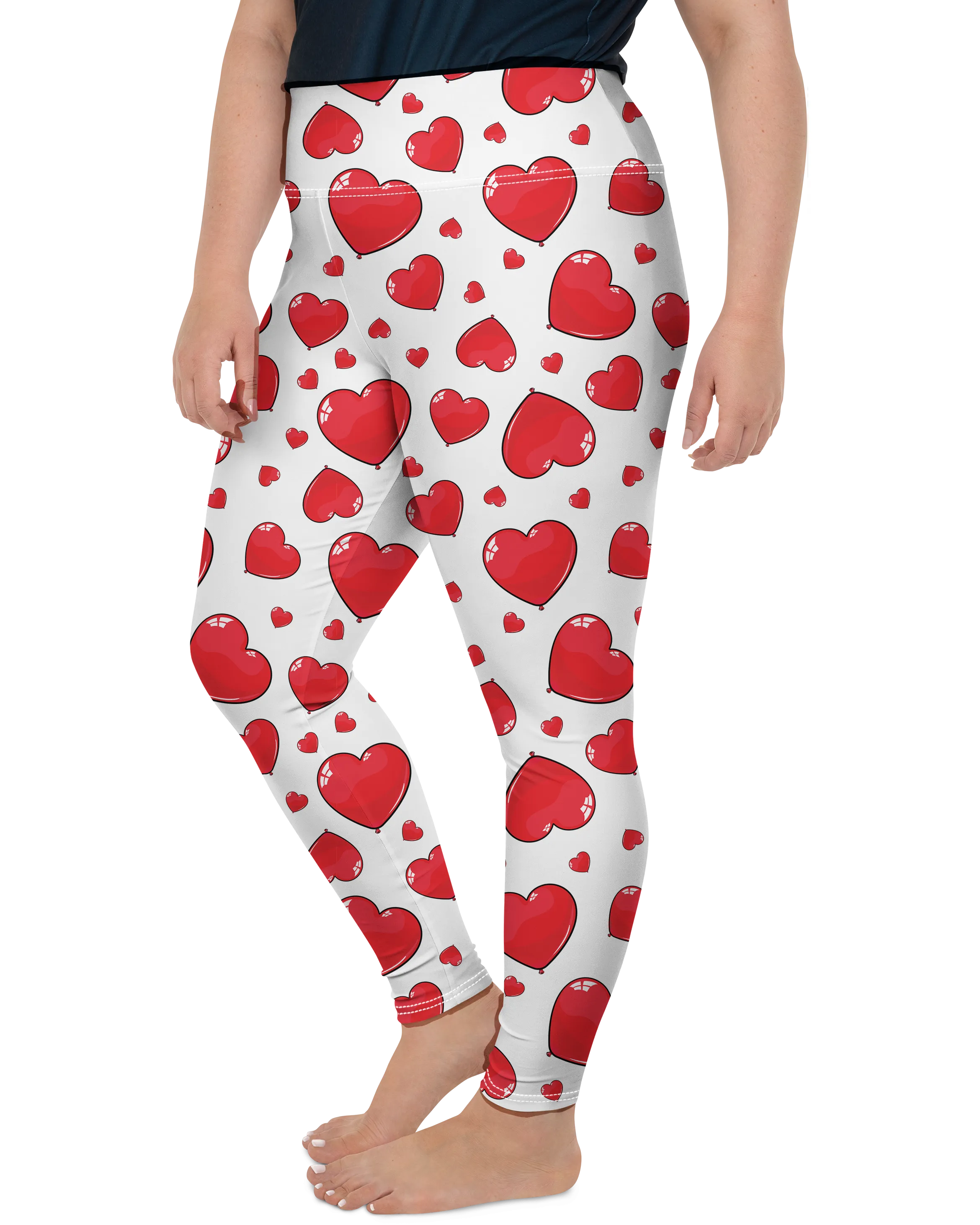 Red Heart Shaped Balloons Plus Size Leggings