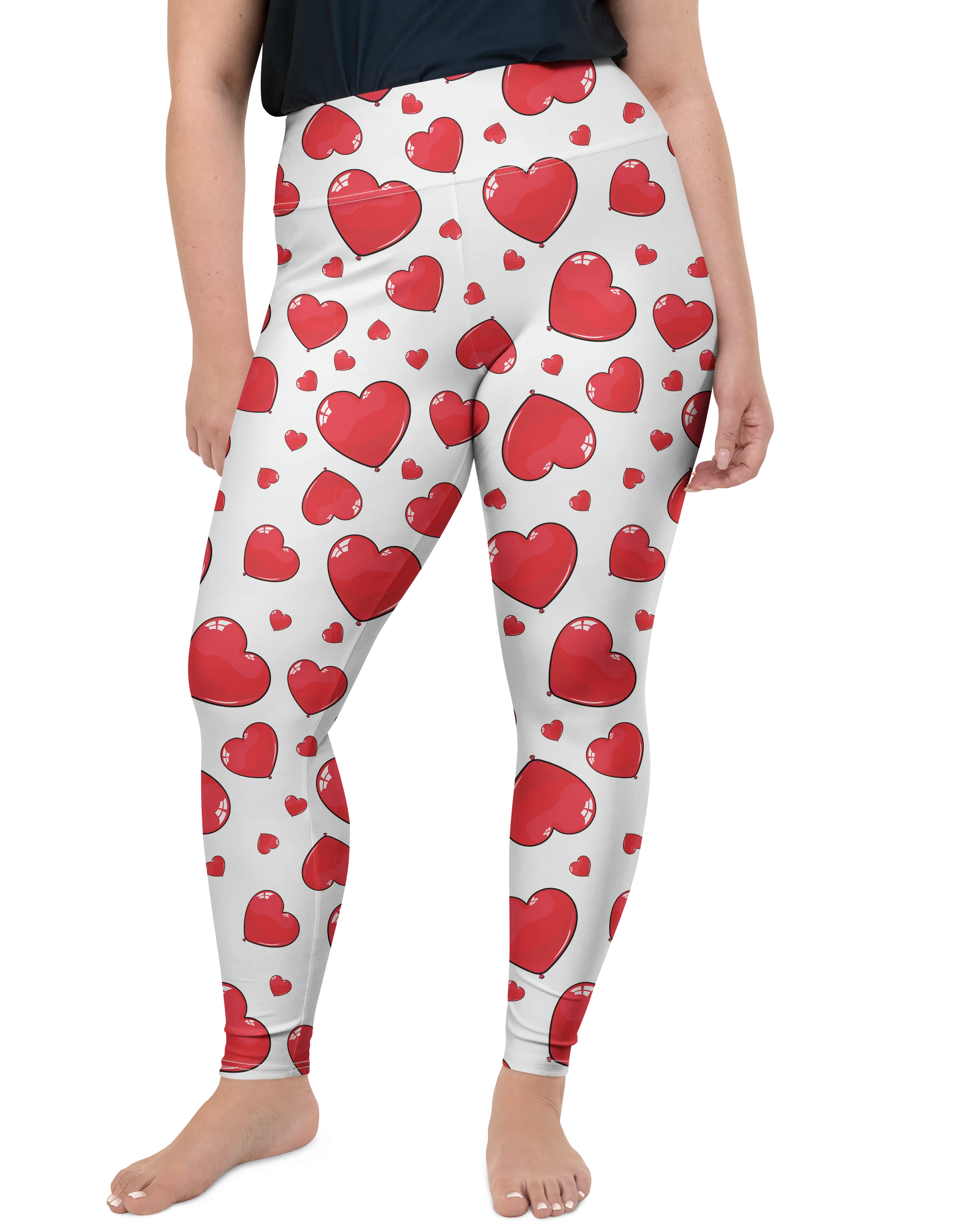 Red Heart Shaped Balloons Plus Size Leggings
