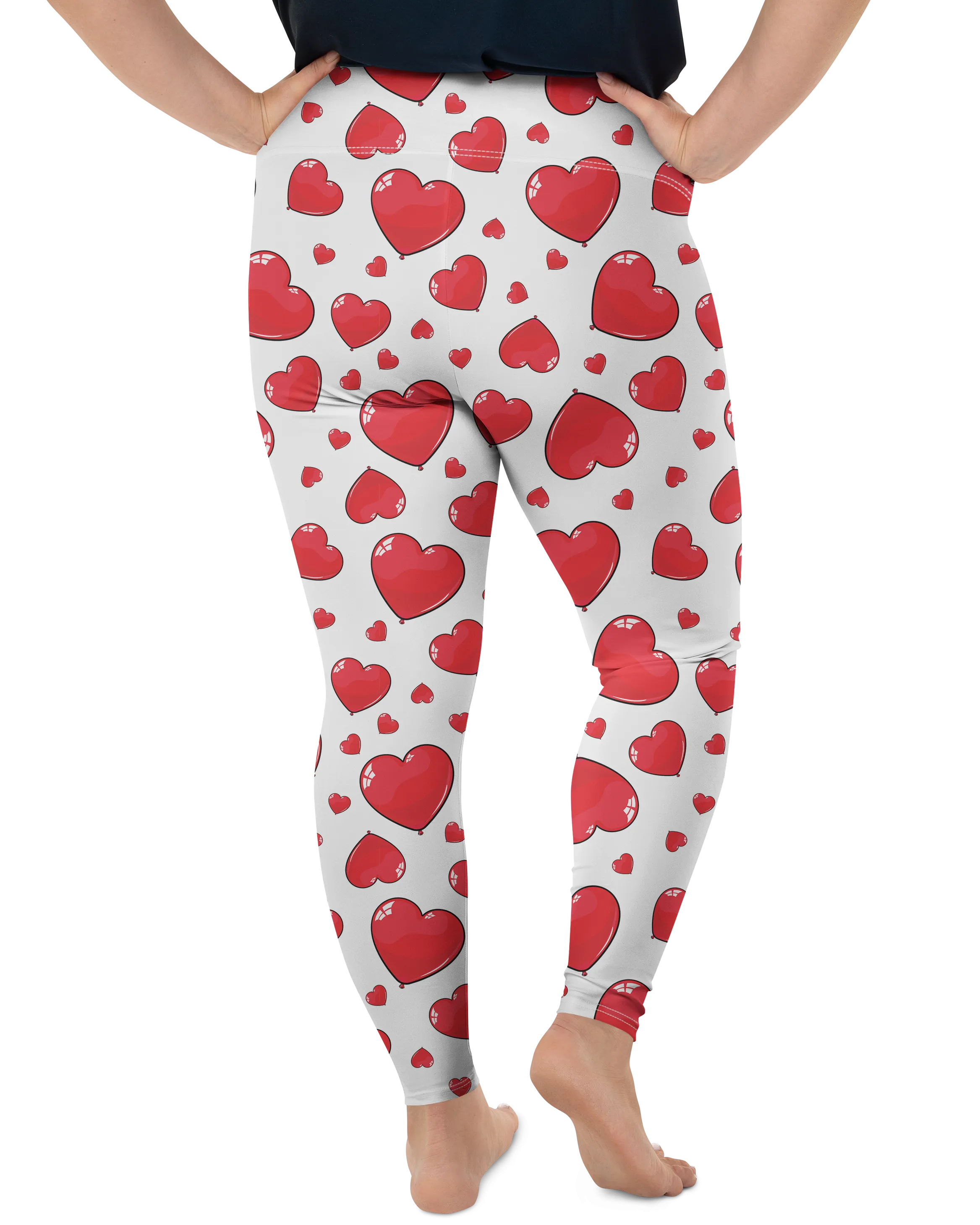 Red Heart Shaped Balloons Plus Size Leggings