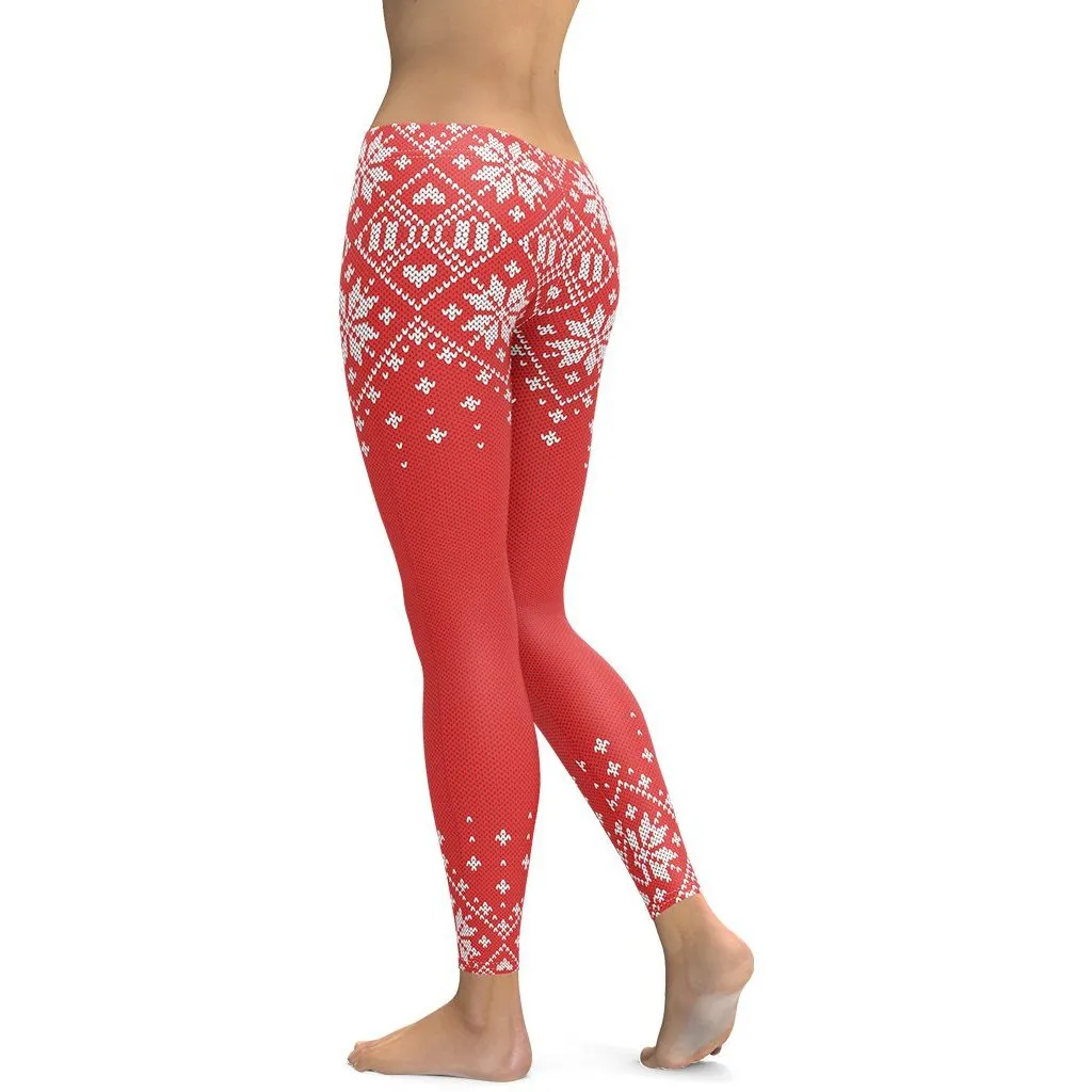 Red Knitted Print Christmas Leggings