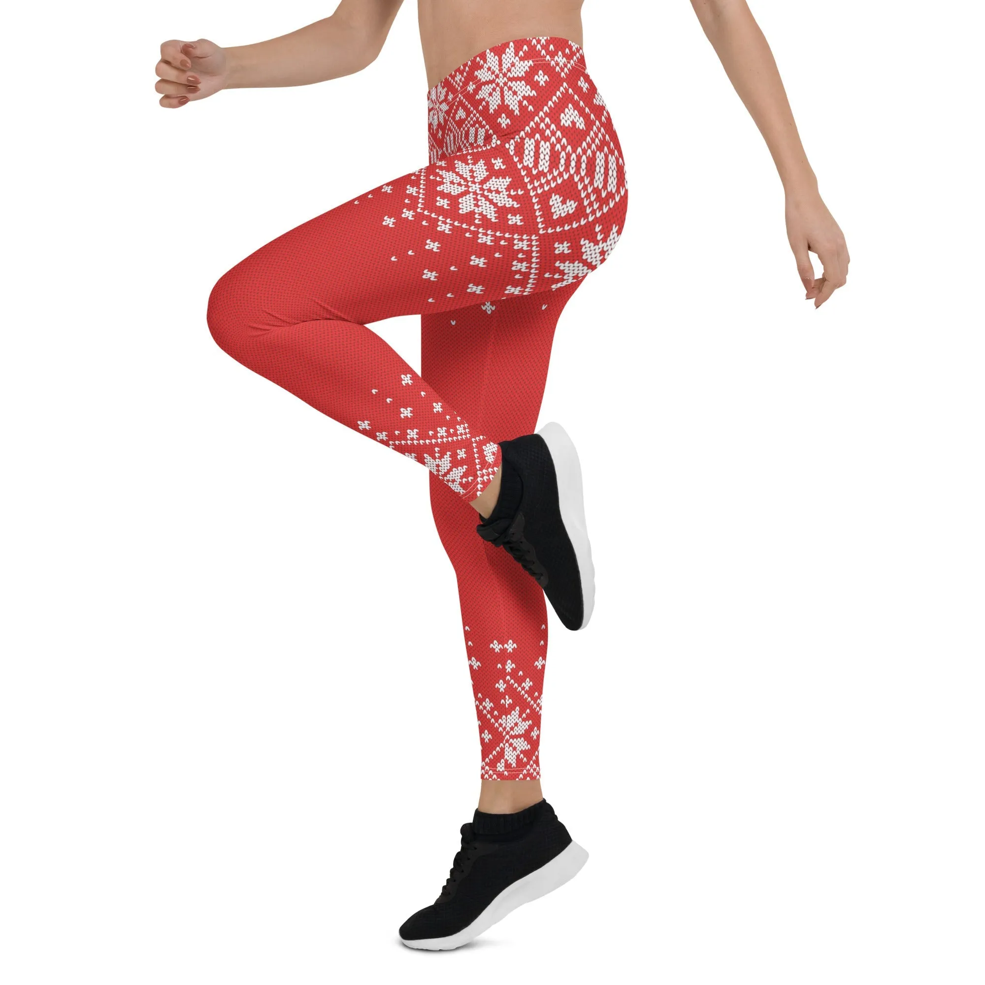 Red Knitted Print Christmas Leggings