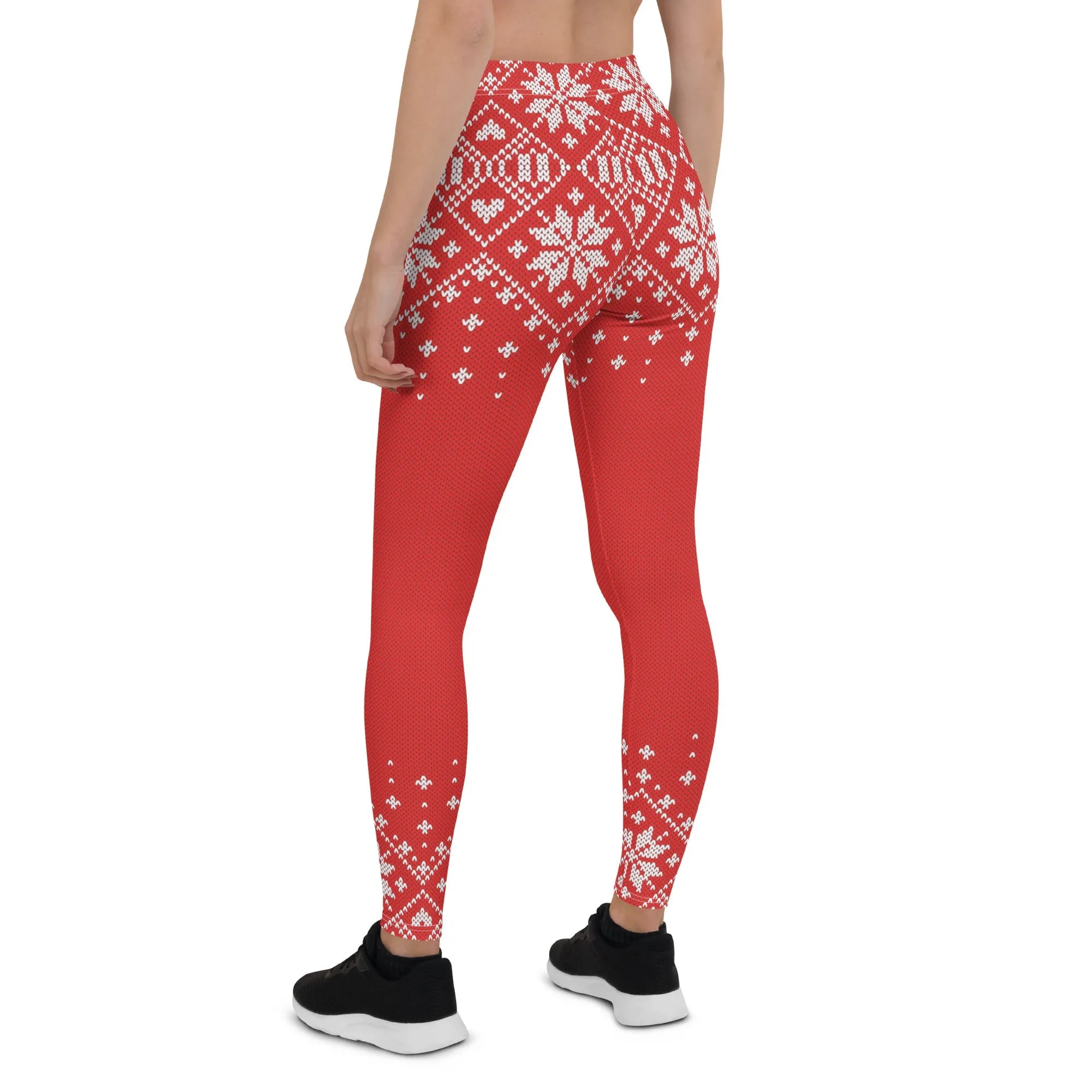 Red Knitted Print Christmas Leggings