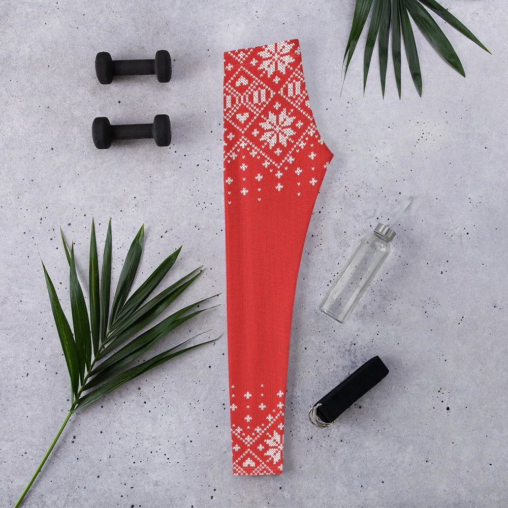 Red Knitted Print Christmas Leggings