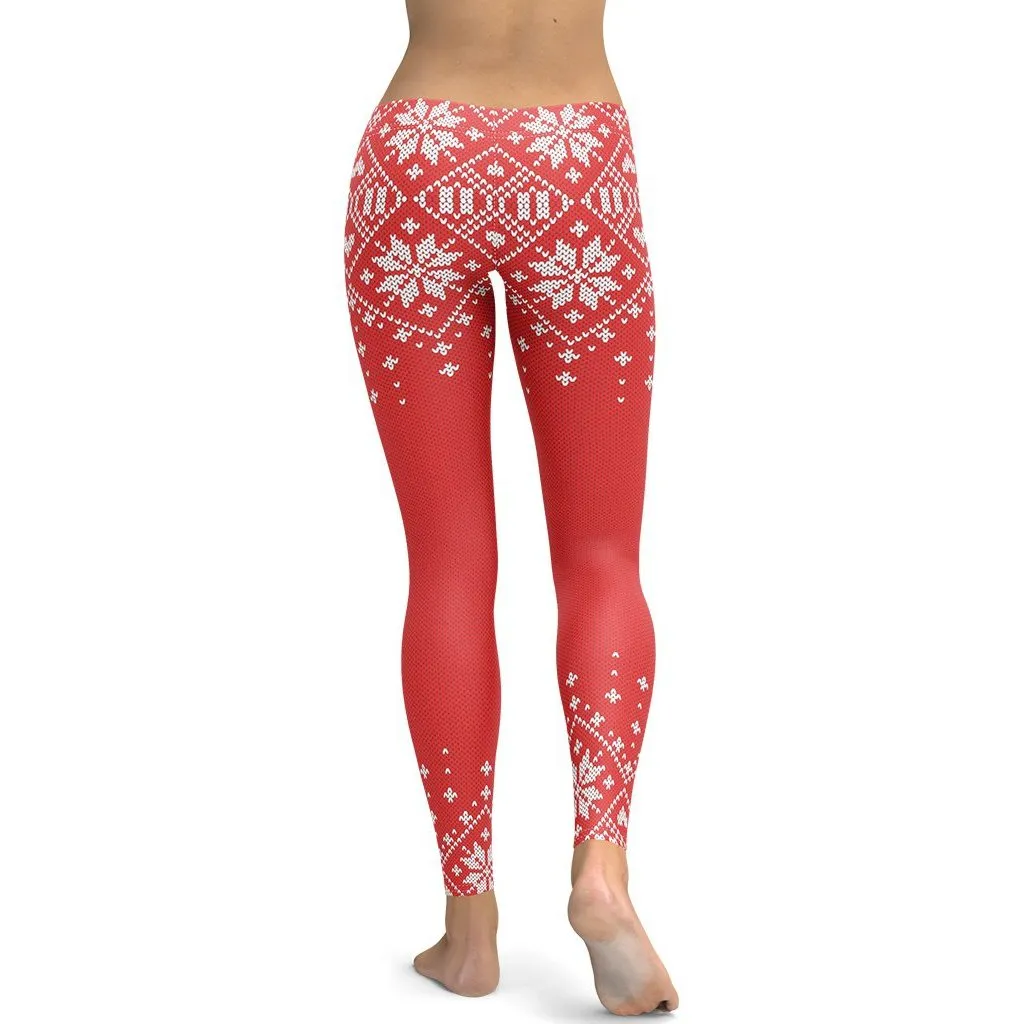 Red Knitted Print Christmas Leggings