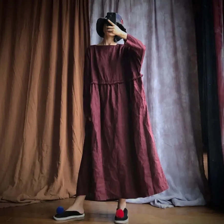 Red Linen Maxi Summer Dress for Women