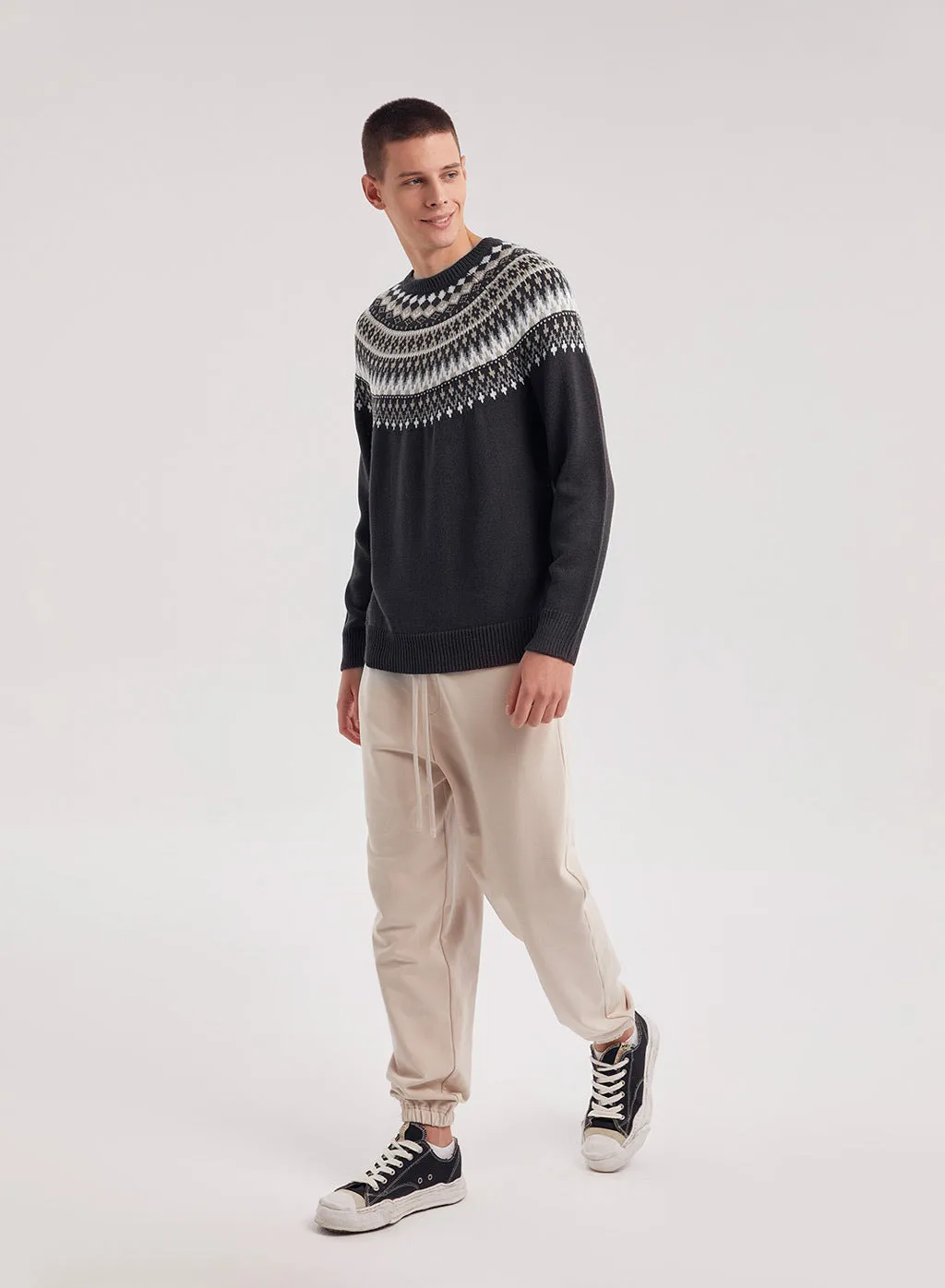 Relaxed Fit Casual Checkered Knit Christmas Sweater for Men