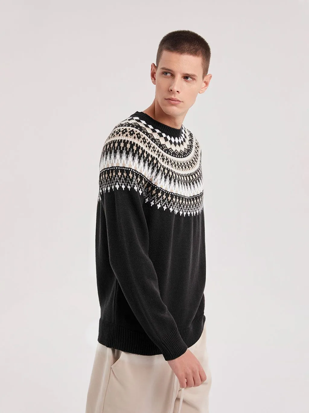 Relaxed Fit Casual Checkered Knit Christmas Sweater for Men