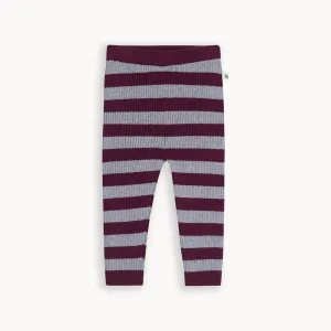 Ribbed Knit Leggings - Maroon Grey Stripe