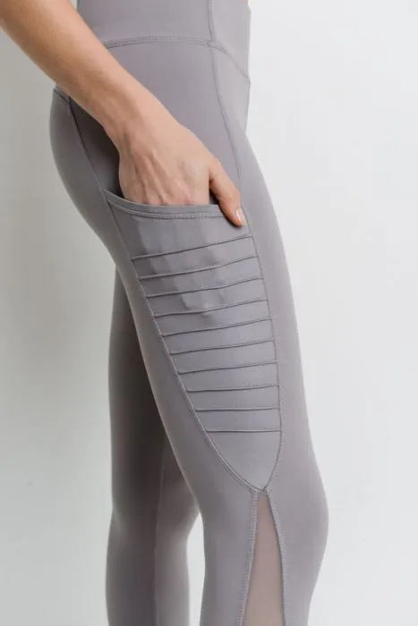 Ribbed Mesh Pocket Full Leggings - Acorn/Coffee/Mauve