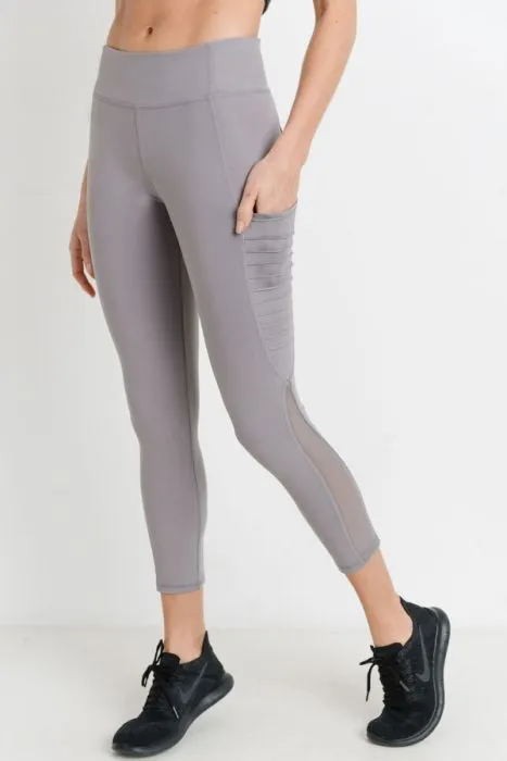 Ribbed Mesh Pocket Full Leggings - Acorn/Coffee/Mauve