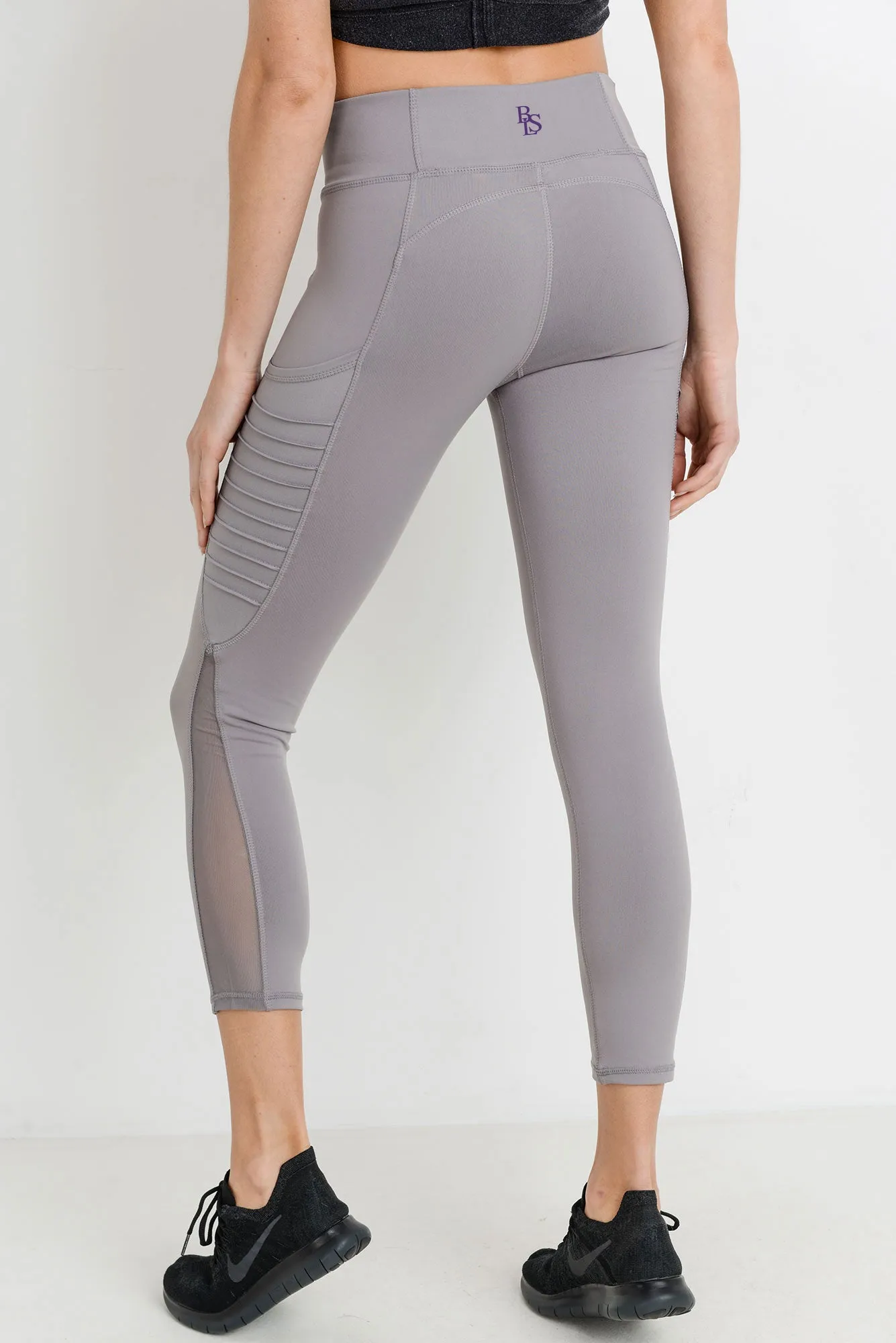 Ribbed Mesh Pocket Full Leggings - Acorn/Coffee/Mauve