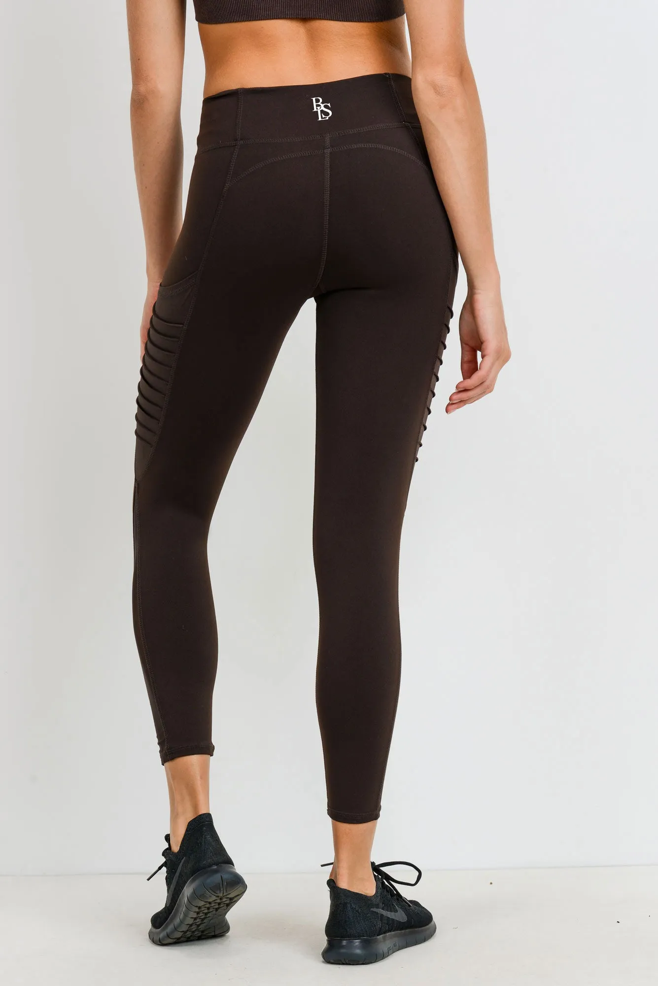 Ribbed Mesh Pocket Full Leggings - Acorn/Coffee/Mauve