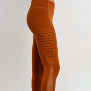 Ribbed Mesh Pocket Full Leggings - Acorn/Coffee/Mauve