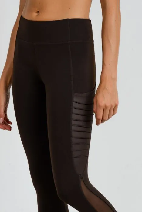 Ribbed Mesh Pocket Full Leggings - Acorn/Coffee/Mauve