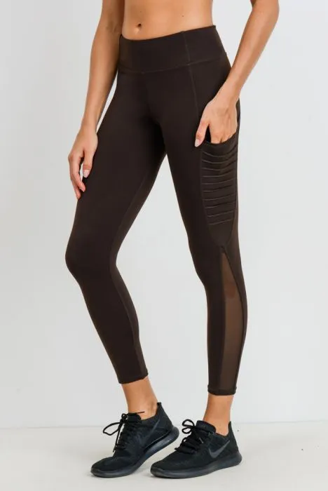 Ribbed Mesh Pocket Full Leggings - Acorn/Coffee/Mauve
