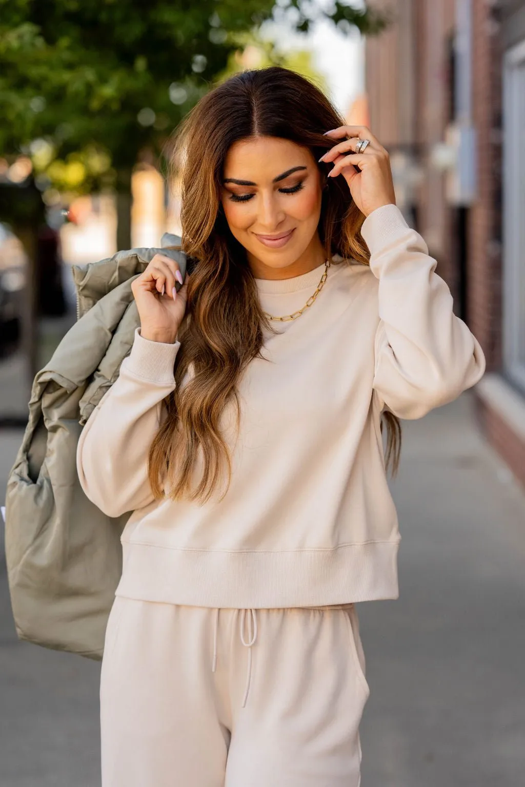 Ribbed Trim Crewneck Sweatshirt