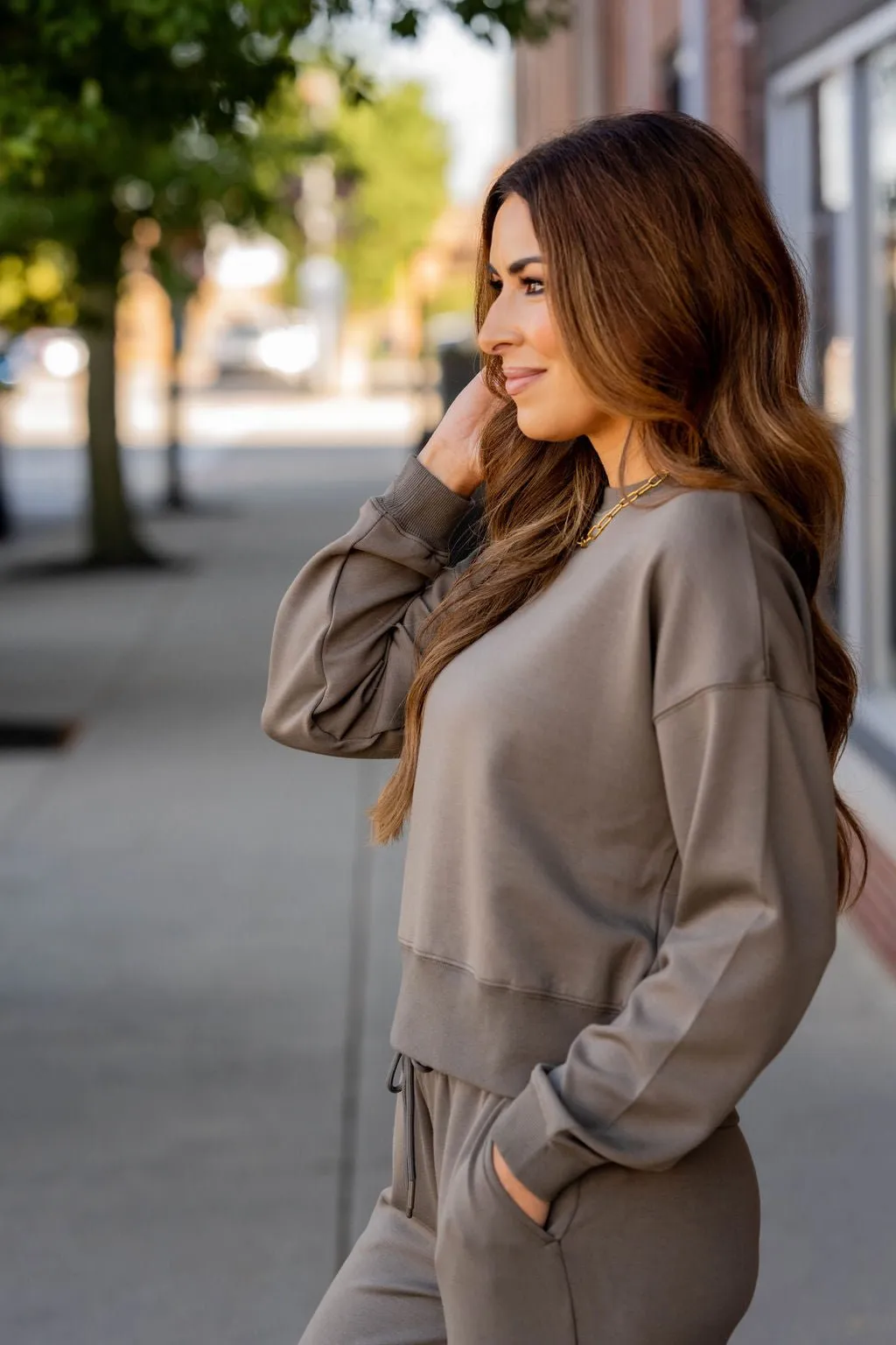 Ribbed Trim Crewneck Sweatshirt