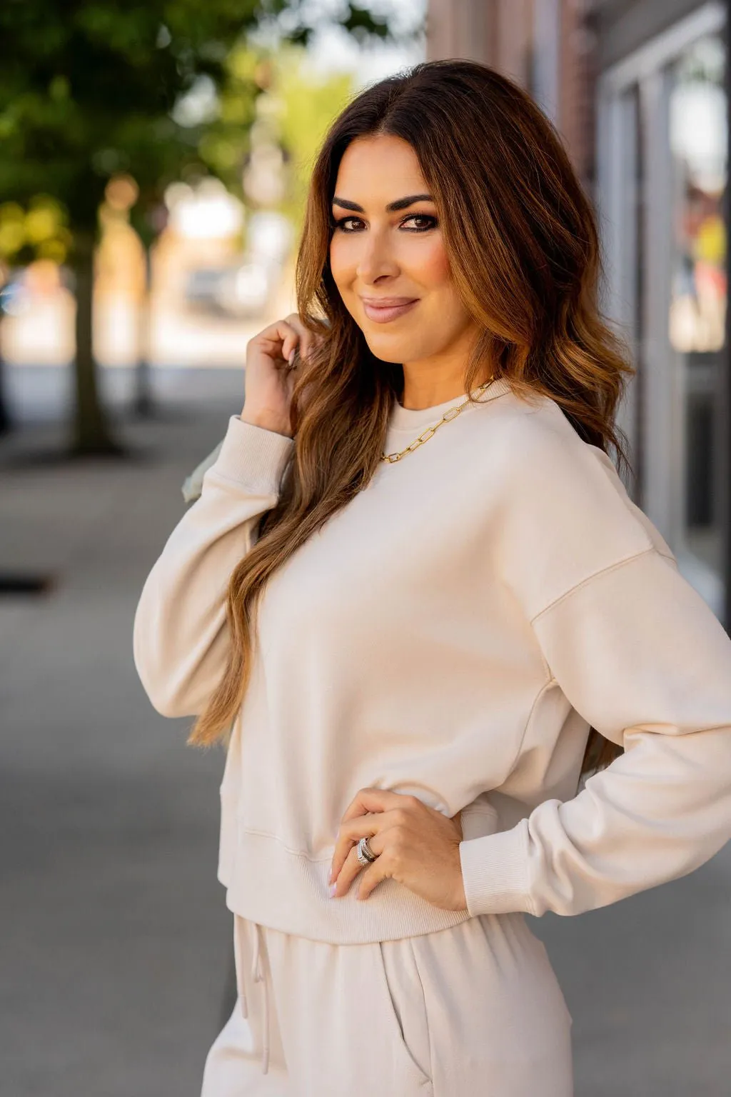 Ribbed Trim Crewneck Sweatshirt