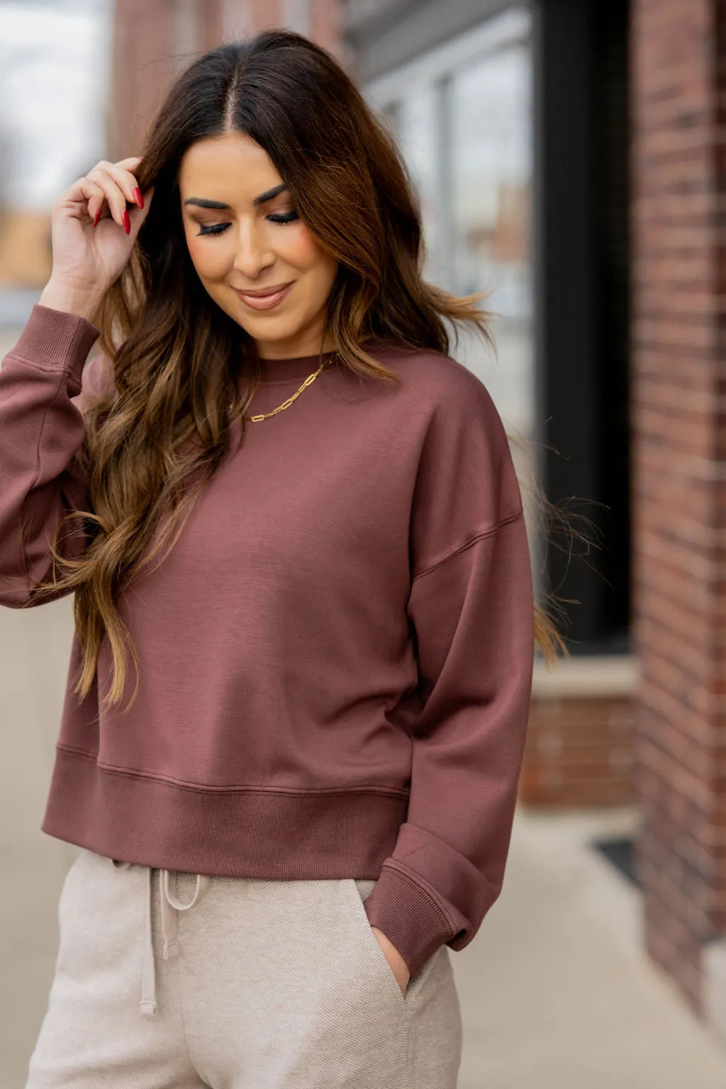 Ribbed Trim Crewneck Sweatshirt