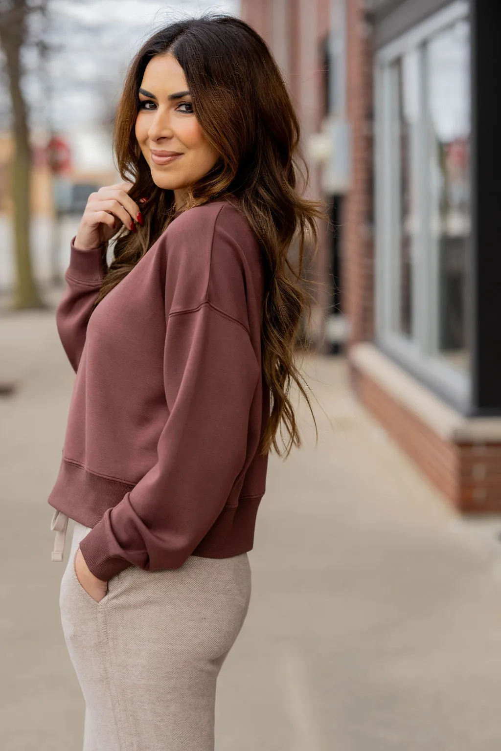 Ribbed Trim Crewneck Sweatshirt