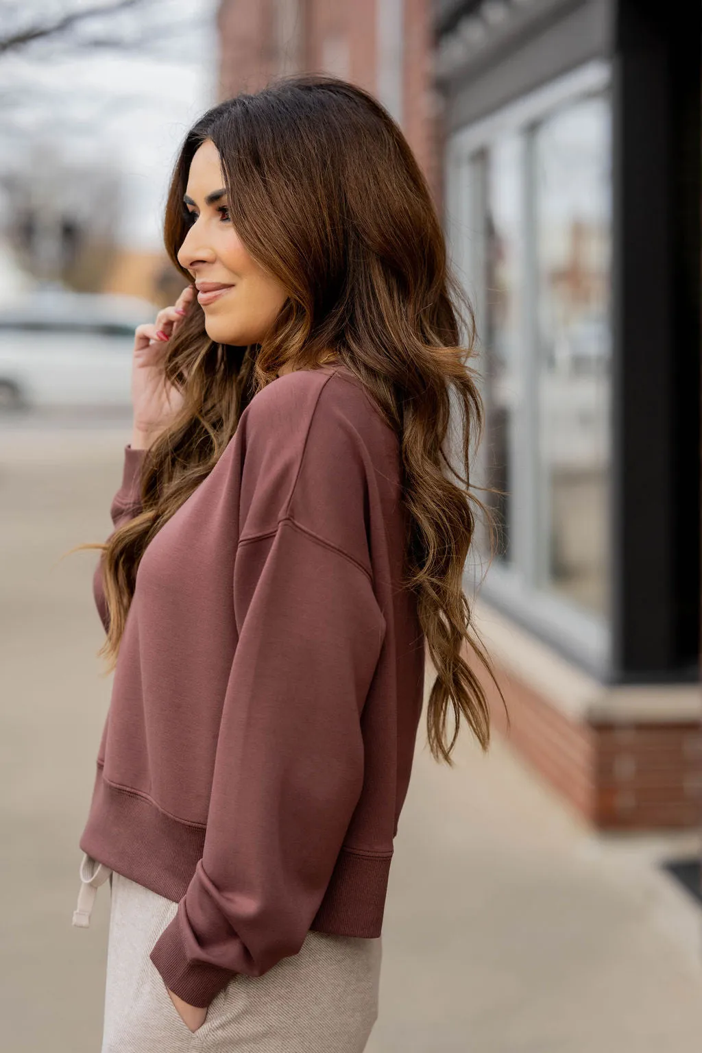 Ribbed Trim Crewneck Sweatshirt