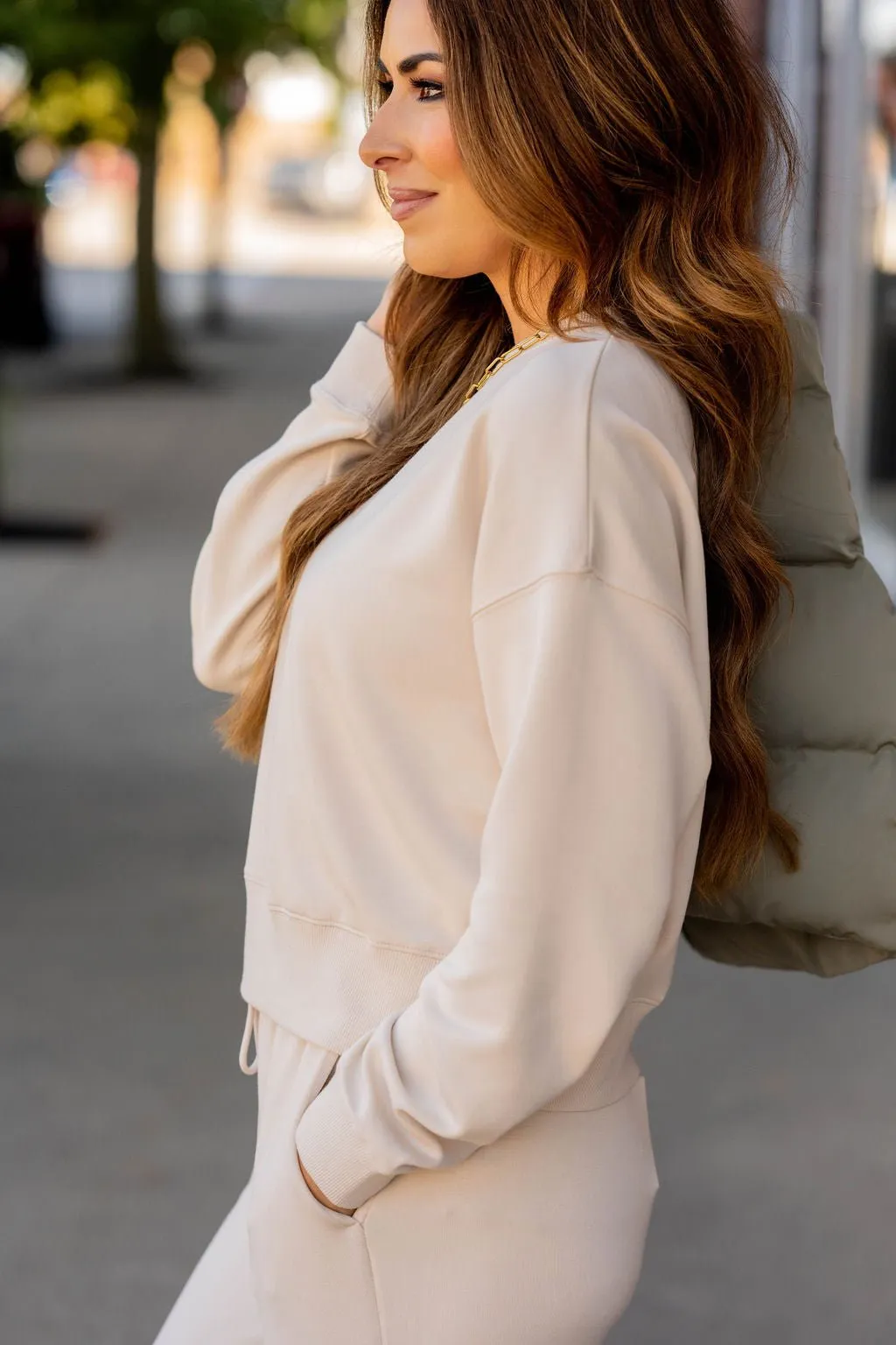 Ribbed Trim Crewneck Sweatshirt