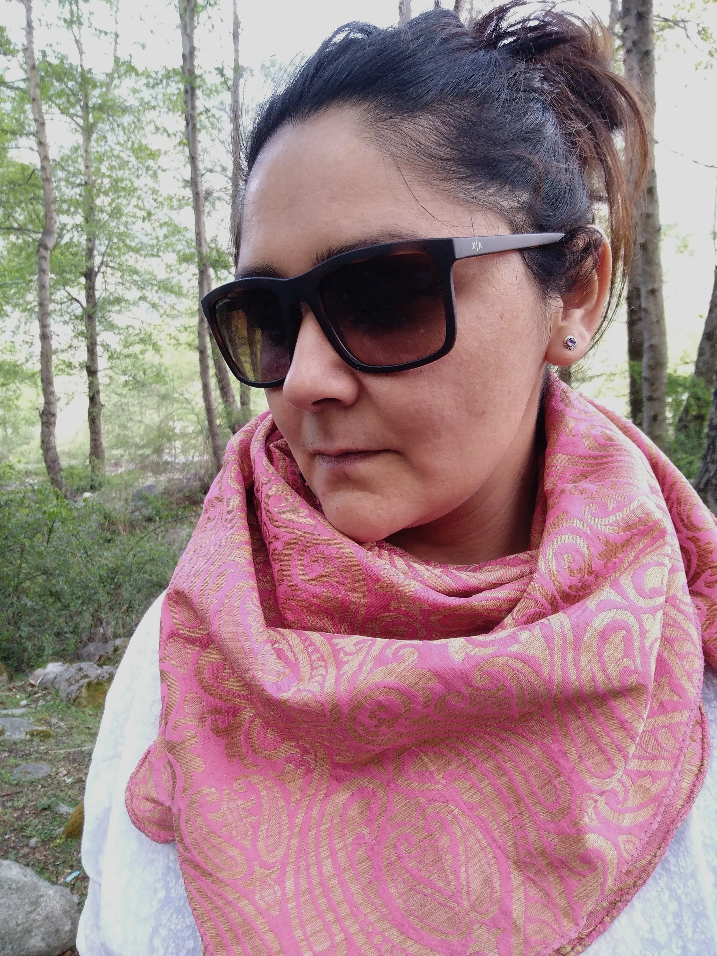 Rose Pink and Gold Scarf in Brocade Silk