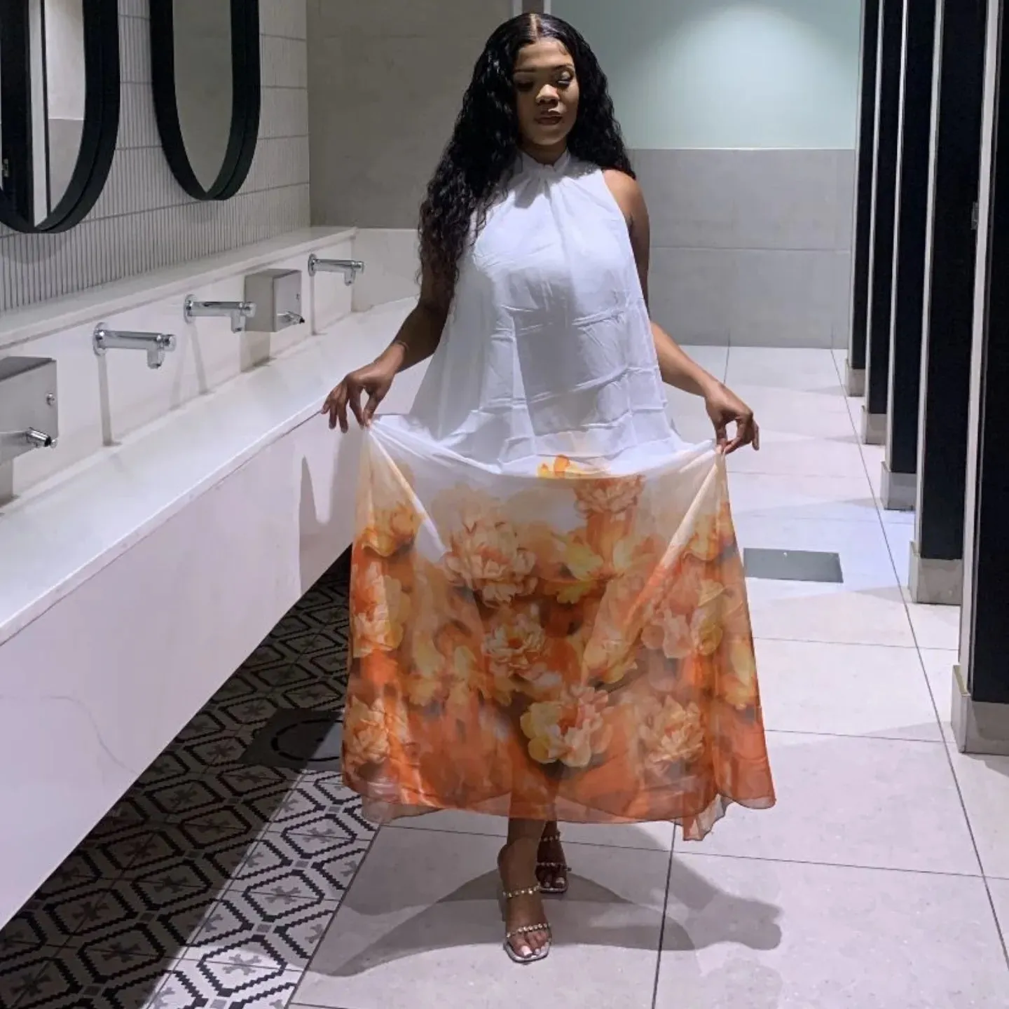 Round Neck Floral Maxi Dress