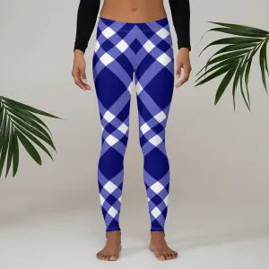 Royal Blue and White Gingham Leggings