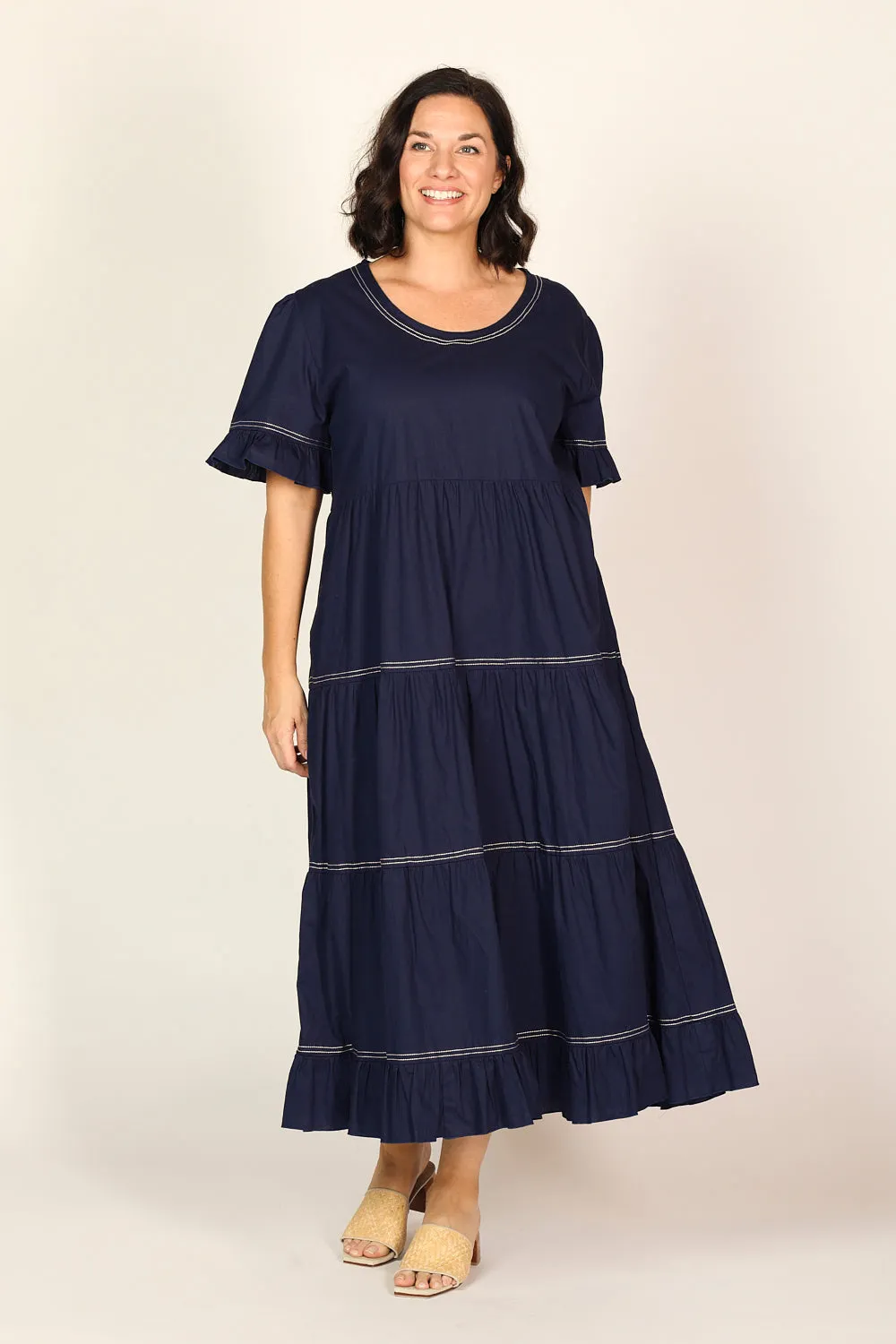 Sabre Poplin Frill Dress in Capri Cove