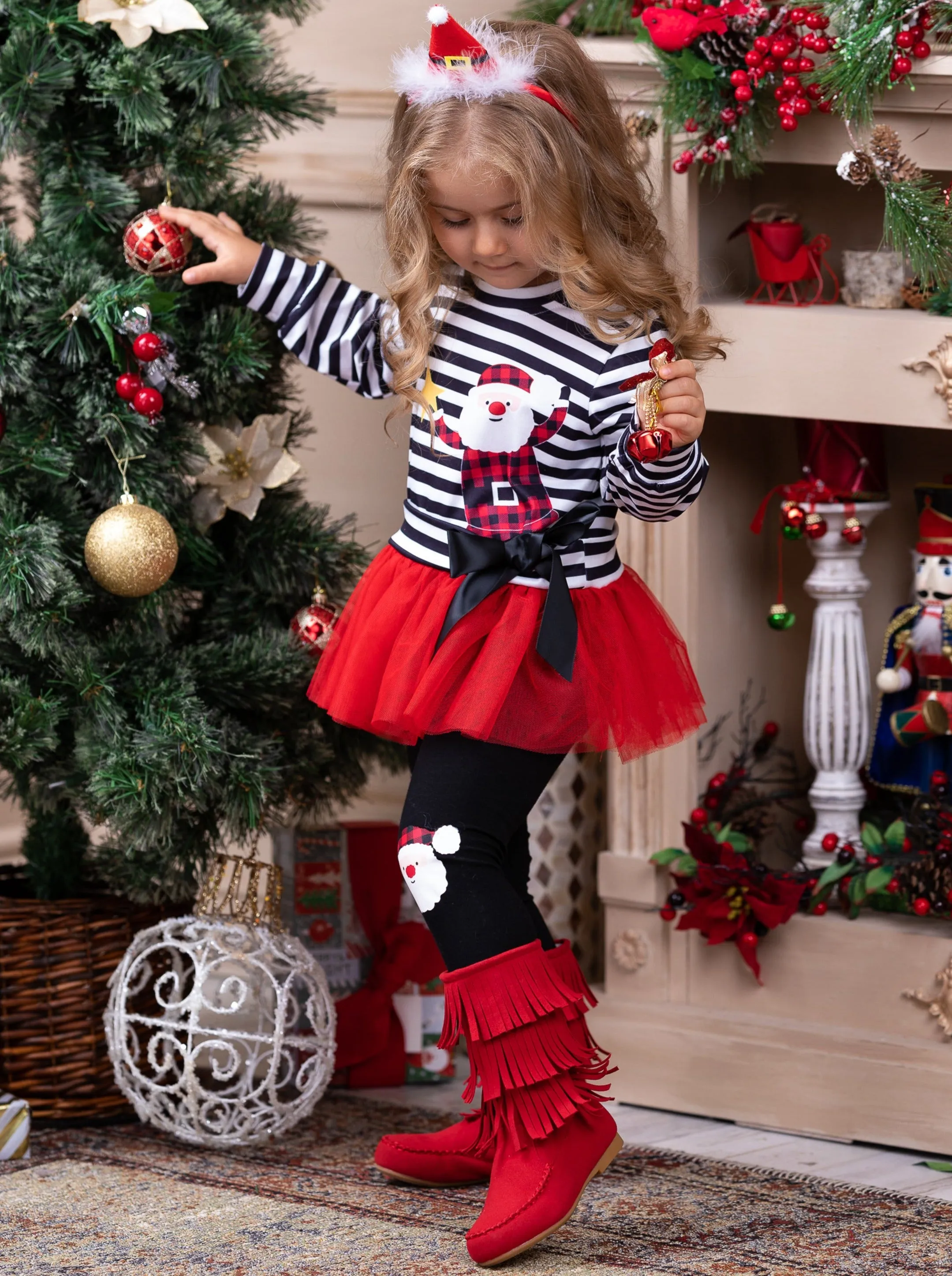 Santa's Star Peplum Top And Legging Set
