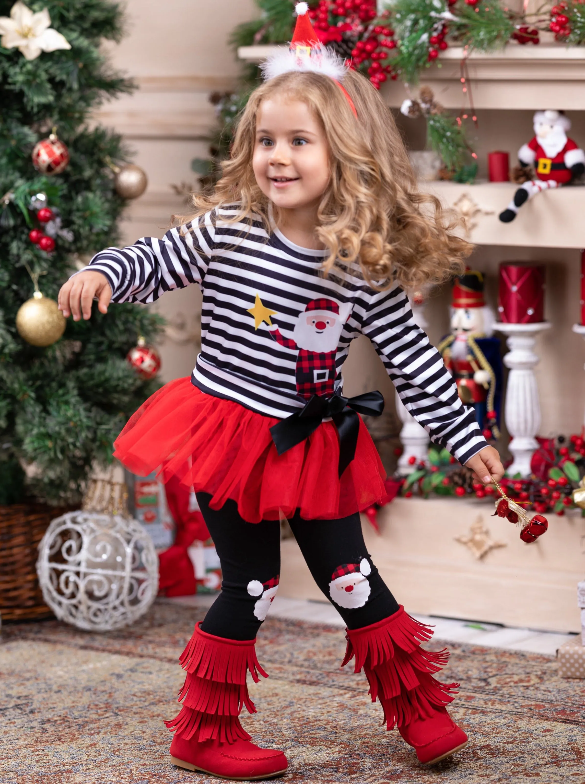 Santa's Star Peplum Top And Legging Set