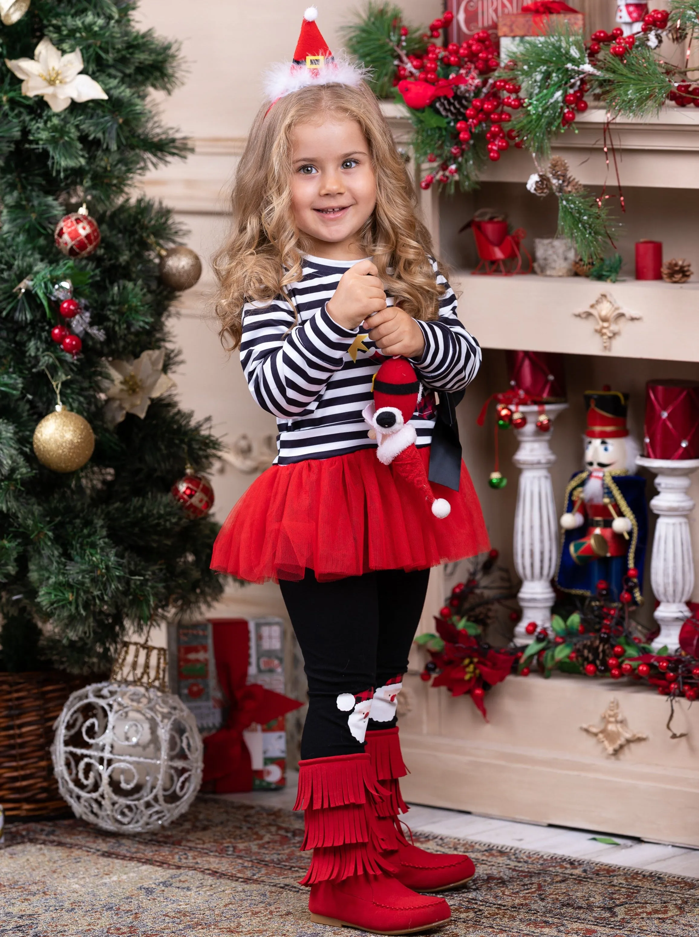 Santa's Star Peplum Top And Legging Set