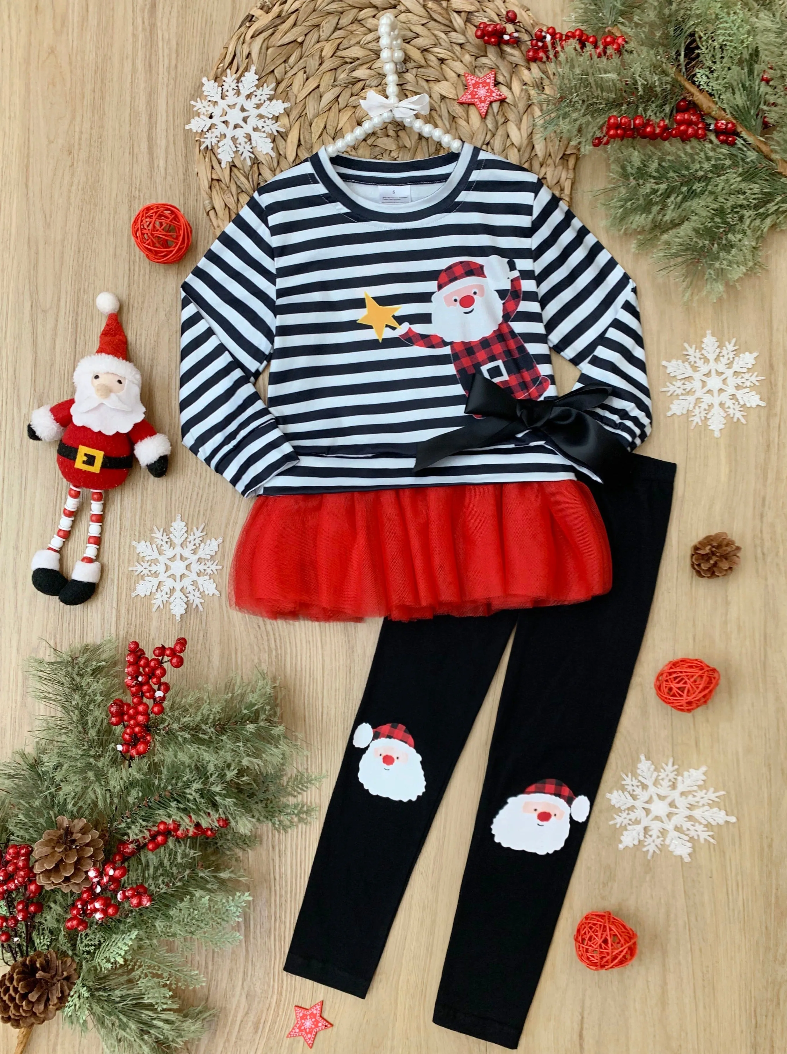Santa's Star Peplum Top And Legging Set