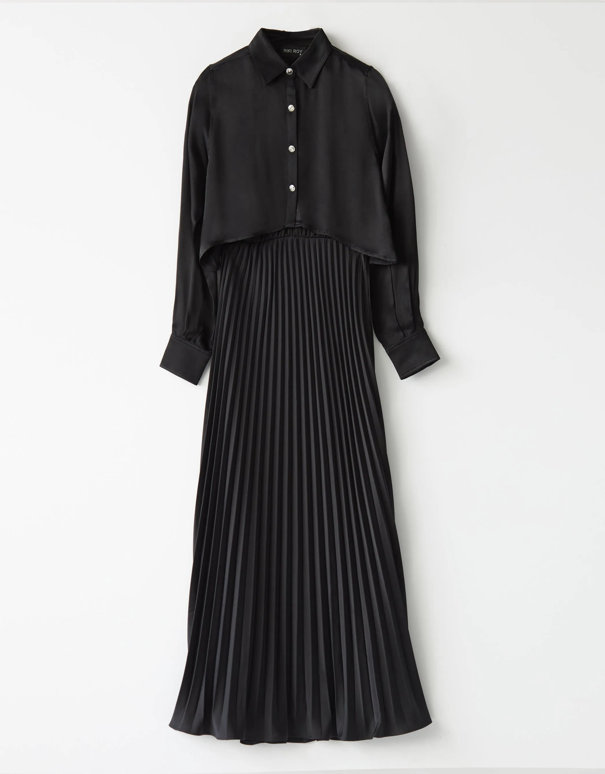 Satin Sleeveless Lined Maxi Dress Shabbos Robe with Accordian Pleats Black