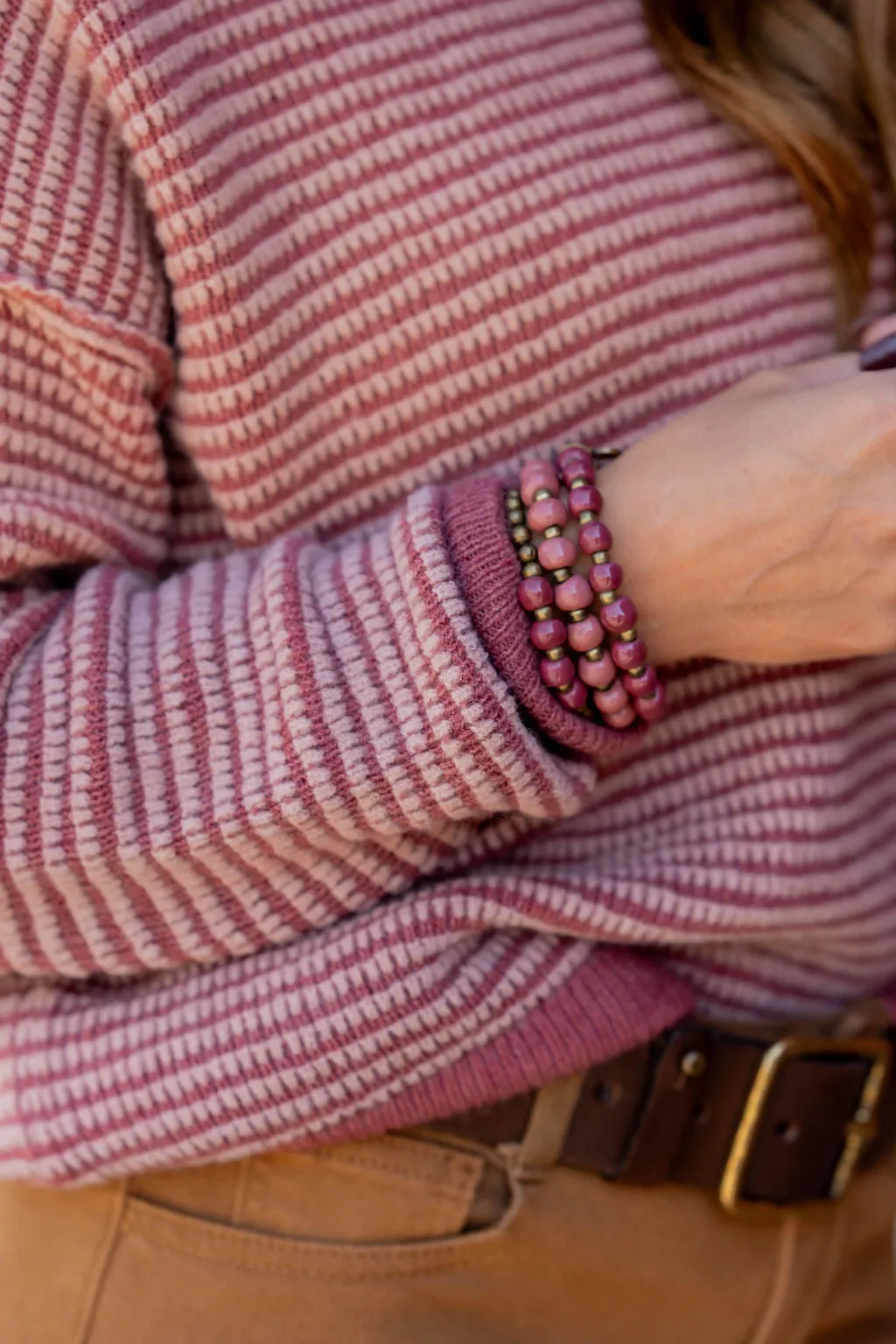 Scalloped Stripes Solid Trim Sweater