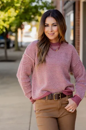 Scalloped Stripes Solid Trim Sweater