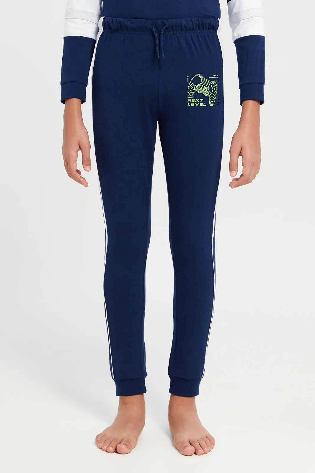 Senior Boys Navy Printed T-Shirt And Pants Pyjama Set (2 Piece)
