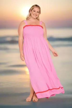 Sherry Shirred Strapless Maxi Dress in Blushing Berries