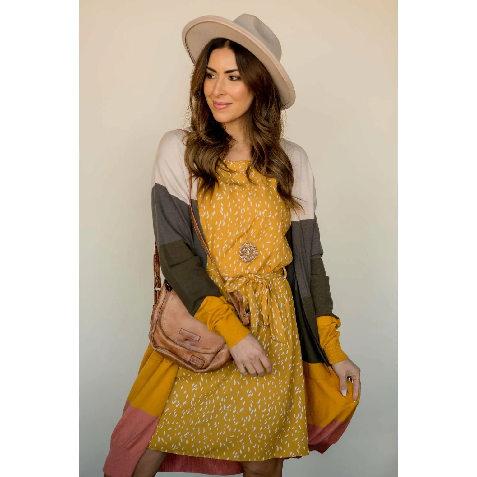 Short Sleeve Feather Speckled Tie Dress